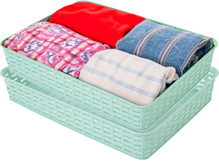 Hega hogar Opbergmandje/kastmandje - 2x - mintgroen - 4.5 liter - kunststof - 26 x 35 x 6 cm - ladeverdelers