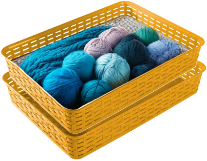 Hega hogar Opbergmandje/kastmandje - 2x - okergeel - 4.5 liter - kunststof - 26 x 35 x 6 cm - ladeverdelers