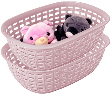 Hega hogar Opbergmandje/kastmandje - 2x - roze - 2 liter - kunststof - 18 x 25 x 7 cm - kleine bakjes