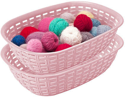 Hega hogar Opbergmandje/kastmandje - 2x - roze - 3 liter - kunststof - 21 x 30 x 7 cm - kleine bakjes