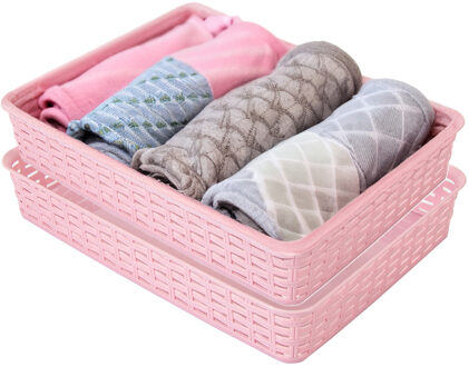 Hega hogar Opbergmandje/kastmandje - 2x - roze - 4.5 liter - kunststof - 26 x 35 x 6 cm - ladeverdelers