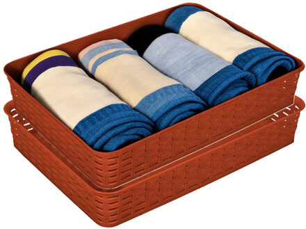 Hega hogar Opbergmandje/kastmandje - 2x - terra bruin - 4.5 liter - kunststof - 26 x 35 x 6 cm - ladeverdelers