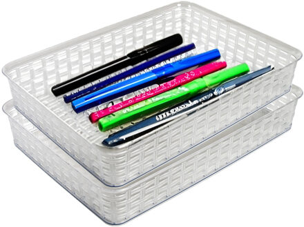 Hega hogar Opbergmandje/kastmandje - 2x - transparant - 4.5 liter - kunststof - 26 x 35 x 6 cm - ladeverdelers