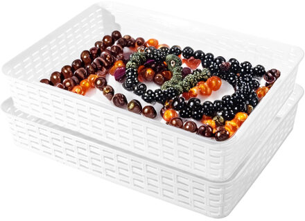 Hega hogar Opbergmandje/kastmandje - 2x - wit - 4.5 liter - kunststof - 26 x 35 x 6 cm - ladeverdelers