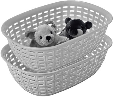 Hega hogar Opbergmandje/kastmandje - 2x - zilvergrijs - 2 liter - kunststof - 18 x 25 x 7 cm - kleine bakjes