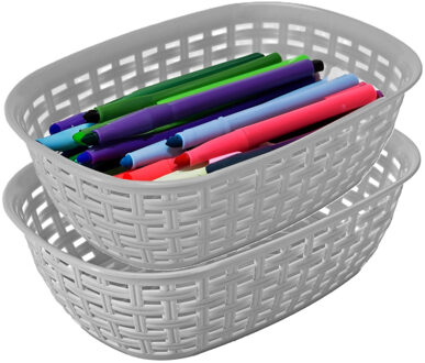 Hega hogar Opbergmandje/kastmandje - 2x - zilvergrijs - 3 liter - kunststof - 21 x 30 x 7 cm - kleine bakjes