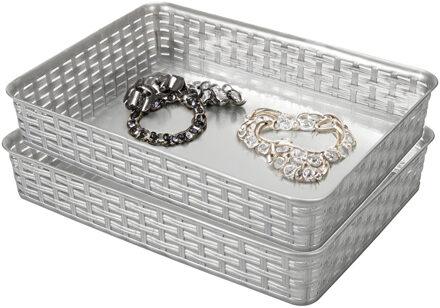 Hega hogar Opbergmandje/kastmandje - 2x - zilvergrijs - 4.5 liter - kunststof - 26 x 35 x 6 cm - ladeverdelers