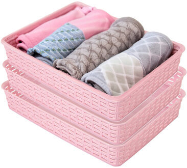 Hega hogar Opbergmandje/kastmandje - 3x - roze - 4.5 liter - kunststof - 26 x 35 x 6 cm - ladeverdelers
