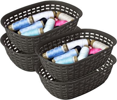 Hega hogar Opbergmandje/kastmandje - 4x - antraciet - 2 liter - kunststof - 18 x 25 x 7 cm - kleine bakjes