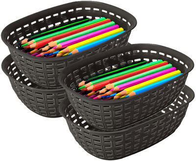 Hega hogar Opbergmandje/kastmandje - 4x - antraciet - 3 liter - kunststof - 21 x 30 x 7 cm - kleine bakjes