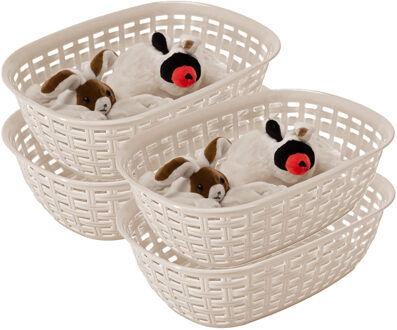 Hega hogar Opbergmandje/kastmandje - 4x - beige - 2 liter - kunststof - 18 x 25 x 7 cm - kleine bakjes
