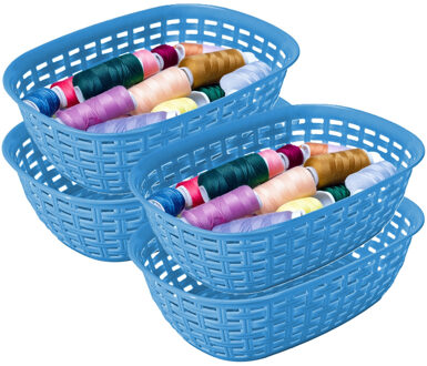 Hega hogar Opbergmandje/kastmandje - 4x - blauw - 2 liter - kunststof - 18 x 25 x 7 cm - kleine bakjes