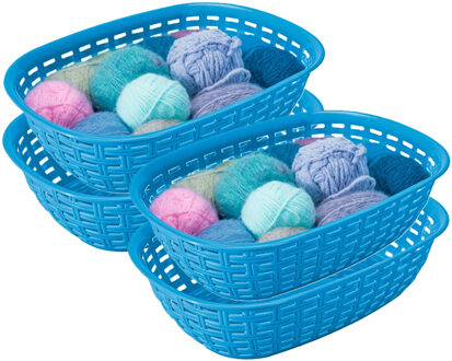 Hega hogar Opbergmandje/kastmandje - 4x - blauw - 3 liter - kunststof - 21 x 30 x 7 cm - kleine bakjes