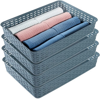 Hega hogar Opbergmandje/kastmandje - 4x - denin blauw - 4.5 liter - kunststof - 26 x 35 x 6 cm - ladeverdelers