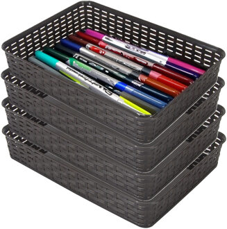 Hega hogar Opbergmandje/kastmandje - 4x - donkerbruin - 4.5 liter - kunststof - 26 x 35 x 6 cm - ladeverdelers