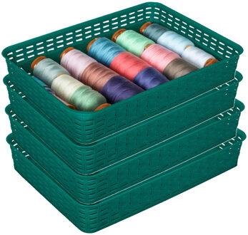 Hega hogar Opbergmandje/kastmandje - 4x - donkergroen - 4.5 liter - kunststof - 26 x 35 x 6 cm - ladeverdelers