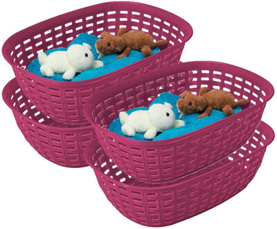 Hega hogar Opbergmandje/kastmandje - 4x - fuchsia roze - 2 liter - kunststof - 18 x 25 x 7 cm - kleine bakjes