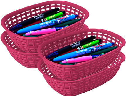 Hega hogar Opbergmandje/kastmandje - 4x - fuchsia roze - 3 liter - kunststof - 21 x 30 x 7 cm - kleine bakjes