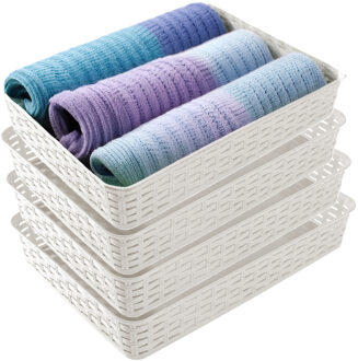 Hega hogar Opbergmandje/kastmandje - 4x - ivoor wit - 4.5 liter - kunststof - 26 x 35 x 6 cm - ladeverdelers