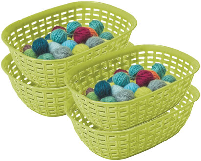 Hega hogar Opbergmandje/kastmandje - 4x - limegroen - 2 liter - kunststof - 18 x 25 x 7 cm - kleine bakjes