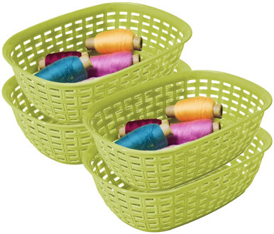 Hega hogar Opbergmandje/kastmandje - 4x - limegroen - 3 liter - kunststof - 21 x 30 x 7 cm - kleine bakjes