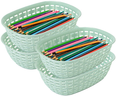 Hega hogar Opbergmandje/kastmandje - 4x - mintgroen - 3 liter - kunststof - 21 x 30 x 7 cm - kleine bakjes