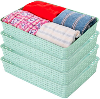 Hega hogar Opbergmandje/kastmandje - 4x - mintgroen - 4.5 liter - kunststof - 26 x 35 x 6 cm - ladeverdelers