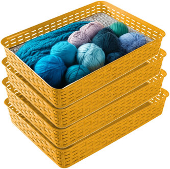 Hega hogar Opbergmandje/kastmandje - 4x - okergeel - 4.5 liter - kunststof - 26 x 35 x 6 cm - ladeverdelers