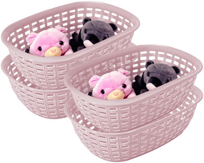Hega hogar Opbergmandje/kastmandje - 4x - roze - 2 liter - kunststof - 18 x 25 x 7 cm - kleine bakjes