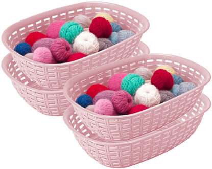 Hega hogar Opbergmandje/kastmandje - 4x - roze - 3 liter - kunststof - 21 x 30 x 7 cm - kleine bakjes