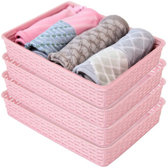 Hega hogar Opbergmandje/kastmandje - 4x - roze - 4.5 liter - kunststof - 26 x 35 x 6 cm - ladeverdelers