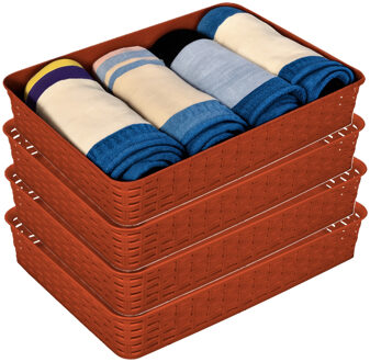 Hega hogar Opbergmandje/kastmandje - 4x - terra bruin - 4.5 liter - kunststof - 26 x 35 x 6 cm - ladeverdelers