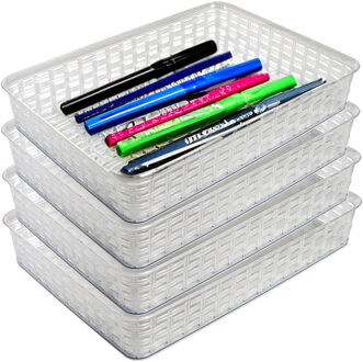 Hega hogar Opbergmandje/kastmandje - 4x - transparant - 4.5 liter - kunststof - 26 x 35 x 6 cm - ladeverdelers