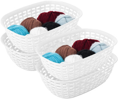 Hega hogar Opbergmandje/kastmandje - 4x - wit - 2 liter - kunststof - 18 x 25 x 7 cm - kleine bakjes