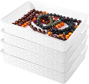 Hega hogar Opbergmandje/kastmandje - 4x - wit - 4.5 liter - kunststof - 26 x 35 x 6 cm - ladeverdelers