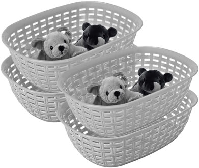 Hega hogar Opbergmandje/kastmandje - 4x - zilvergrijs - 2 liter - kunststof - 18 x 25 x 7 cm - kleine bakjes