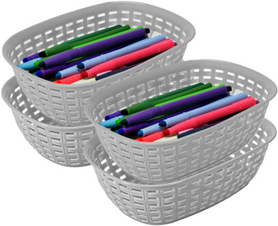 Hega hogar Opbergmandje/kastmandje - 4x - zilvergrijs - 3 liter - kunststof - 21 x 30 x 7 cm - kleine bakjes