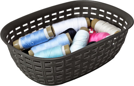 Hega hogar Opbergmandje/kastmandje - antraciet - 2 liter - kunststof - 18 x 25 x 7 cm - kleine bakjes