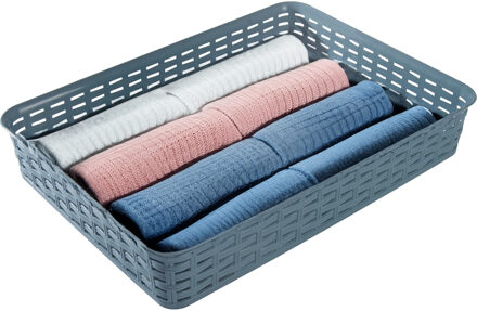 Hega hogar Opbergmandje/kastmandje - denin blauw - 4.5 liter - kunststof - 26 x 35 x 6 cm - ladeverdelers