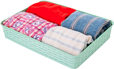 Hega hogar Opbergmandje/kastmandje - mintgroen - 4.5 liter - kunststof - 26 x 35 x 6 cm - ladeverdelers