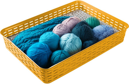 Hega hogar Opbergmandje/kastmandje - okergeel - 4.5 liter - kunststof - 26 x 35 x 6 cm - ladeverdelers