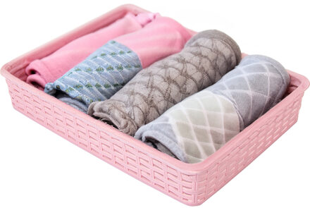 Hega hogar Opbergmandje/kastmandje - roze - 4.5 liter - kunststof - 26 x 35 x 6 cm - ladeverdelers