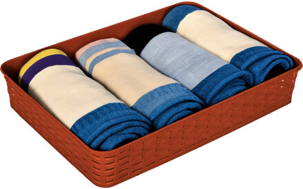 Hega hogar Opbergmandje/kastmandje - terra bruin - 4.5 liter - kunststof - 26 x 35 x 6 cm - ladeverdelers