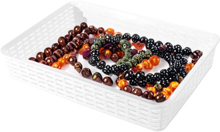 Hega hogar Opbergmandje/kastmandje - wit - 4.5 liter - kunststof - 26 x 35 x 6 cm - ladeverdelers