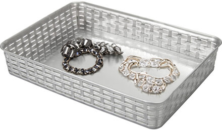 Hega hogar Opbergmandje/kastmandje - zilvergrijs - 4.5 liter - kunststof - 26 x 35 x 6 cm - ladeverdelers