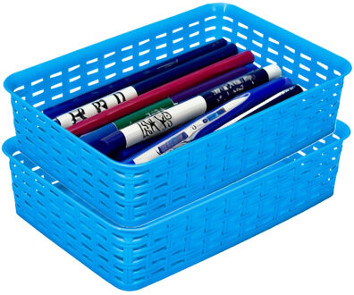 Hega hogar Opbergmandje/ladeverdeler - 2x - blauw - 2 liter - kunststof - 17 x 25 x 6 cm - kleine bakjes