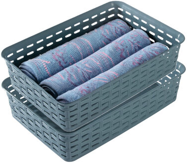 Hega hogar Opbergmandje/ladeverdeler - 2x - denin blauw - 2 liter - kunststof - 17 x 25 x 6 cm - kleine bakjes