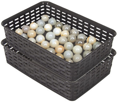Hega hogar Opbergmandje/ladeverdeler - 2x - donkerbruin - 2 liter - kunststof - 17 x 25 x 6 cm - kleine bakjes