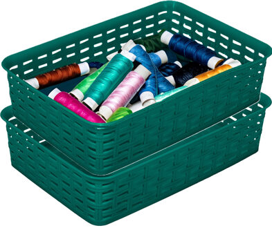 Hega hogar Opbergmandje/ladeverdeler - 2x - donkergroen - 2 liter - kunststof - 17 x 25 x 6 cm - kleine bakjes