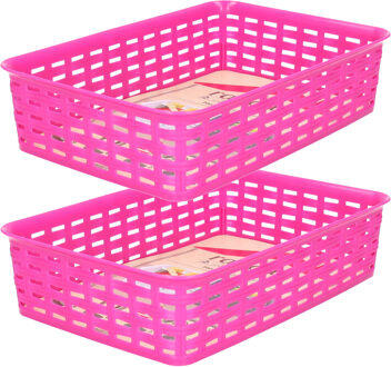 Hega hogar Opbergmandje/ladeverdeler - 2x - fuchsia roze - 2 liter - kunststof - 17 x 25 x 6 cm - kleine bakjes